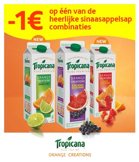 1L Tropicana Orange Creations 1€ Terugbetaald cashback op myShopi