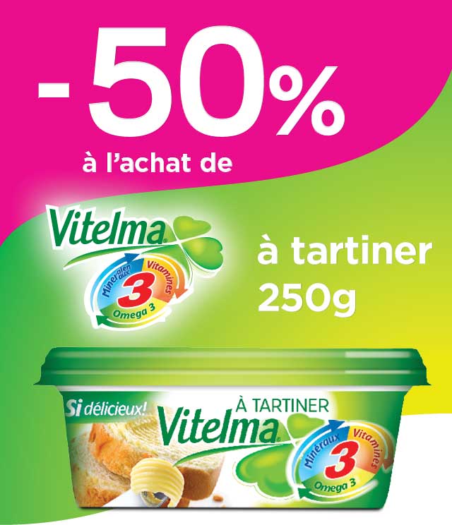 Cashback Vitelma Margarine à tartiner 50% Remboursé sur myShopi