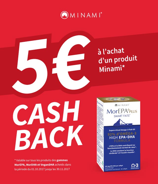 Cashback Minami Oméga-3 5€ remboursés sur myShopi