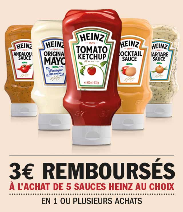 Cashback Action épargne Sauces Heinz 3€ Remboursés sur myShopi