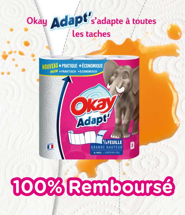 Cashback Essuie-tout Okay Adapt' 100% Remboursé sur myShopi