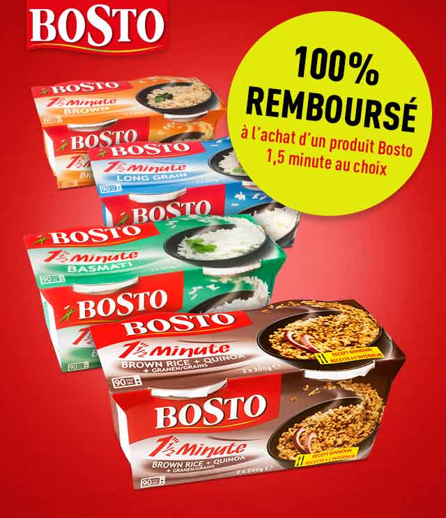Cashback Bosto 1,5 minute "Riz micro-ondable" 100% remboursés sur myShopi