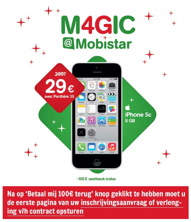 Mobistar - iPhone 5c 8GB wit of blauw 100€ Terugbetaald cashback op myShopi