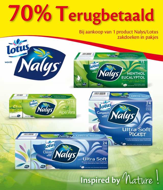 Nalys/Lotus zakdoeken in pakjes 70% Terugbetaald cashback op myShopi