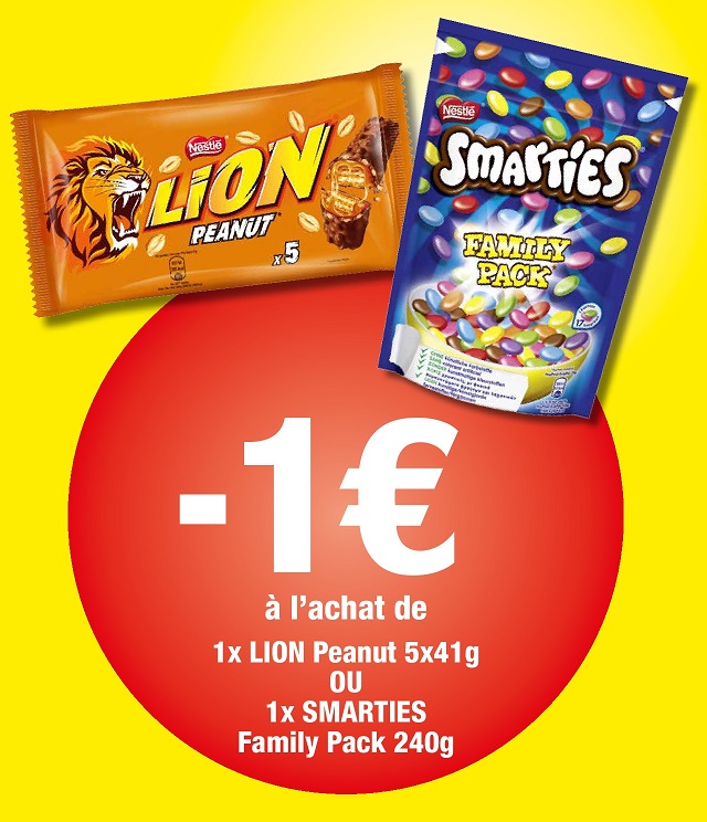 Cashback Smarties Family pack & Lion Peanuts 1€ remboursé sur myShopi