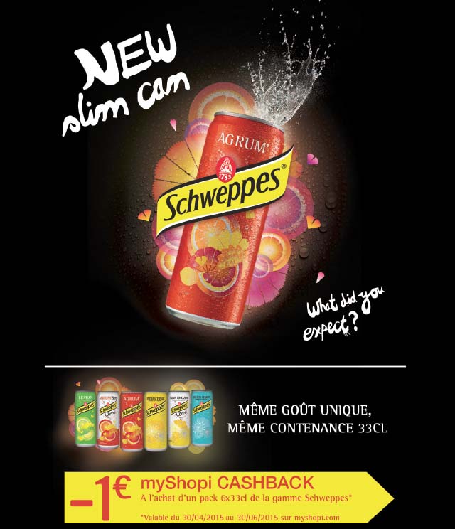 Cashback Schweppes 1€ Remboursé sur myShopi