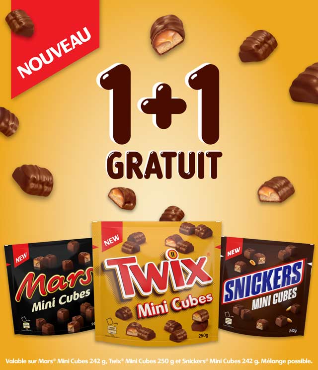 Cashback Twix,Snickers,Mars Mini Cubes 1+1 gratuit sur myShopi