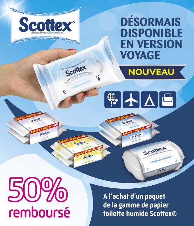 Cashback Scottex Papier Toilette Humide 50% Remboursé sur myShopi