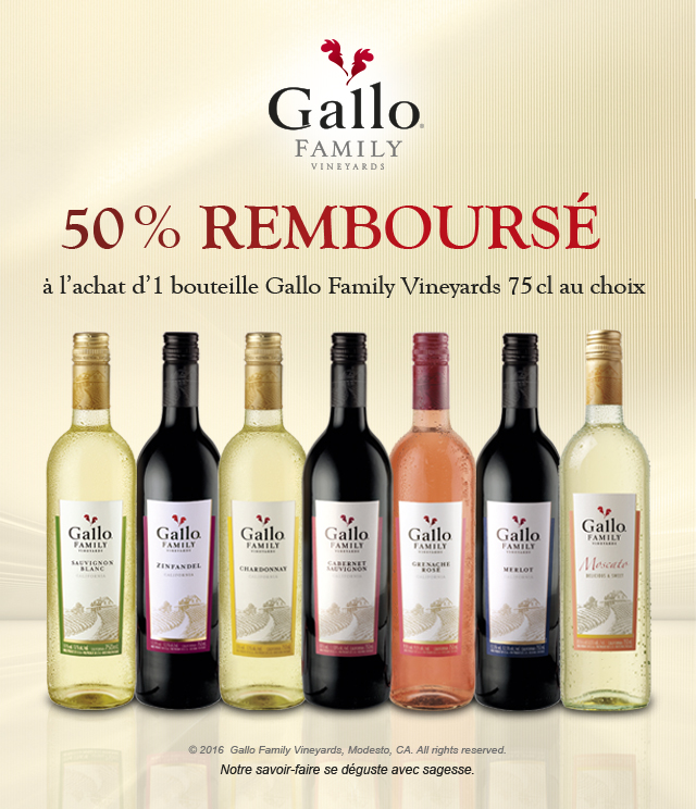 Cashback Vin Gallo Family Vineyards 75cl 50% remboursé sur myShopi
