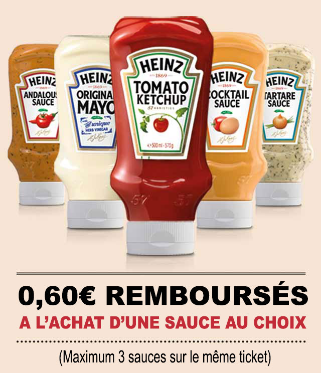 Cashback Sauces Heinz 0,60€ Remboursé sur myShopi