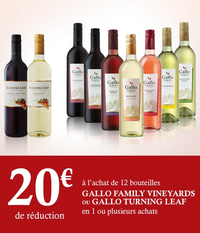 Cashback Gallo Family Vineyards et Turning Leaf 20€ Remboursés sur myShopi